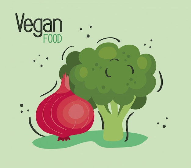 Veganistisch eten poster met broccoli en ui