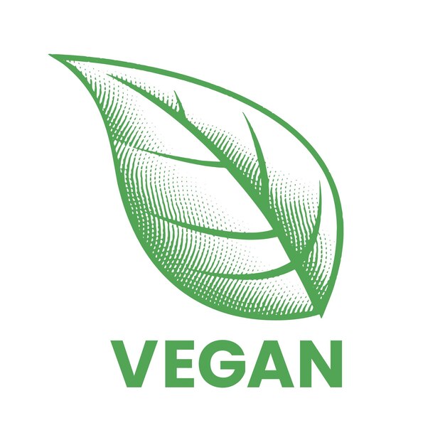 Veganistisch pictogram met groene gegraveerde bladeren