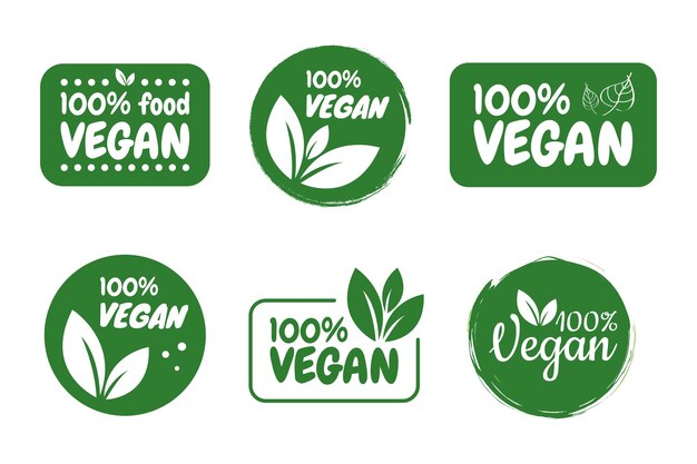 Veganistisch vectorlogo 100 veganistisch Rond eco groen logo Veganistisch voedselbord met bladerenlabel voor ontwerp van de verpakking van café-restaurants