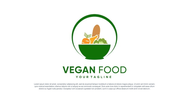 Veganistisch voedsellogo met boom en vorkconcept premium vector