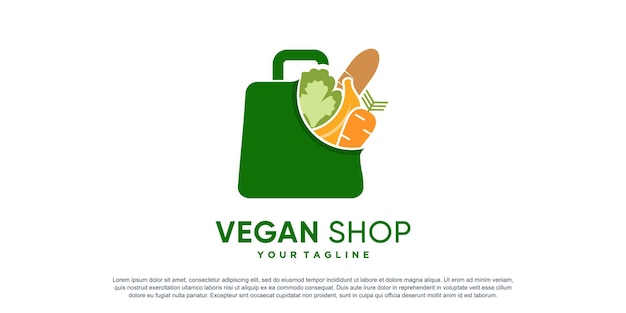 Veganistisch winkellogo met creatief elementconcept Premium Vector