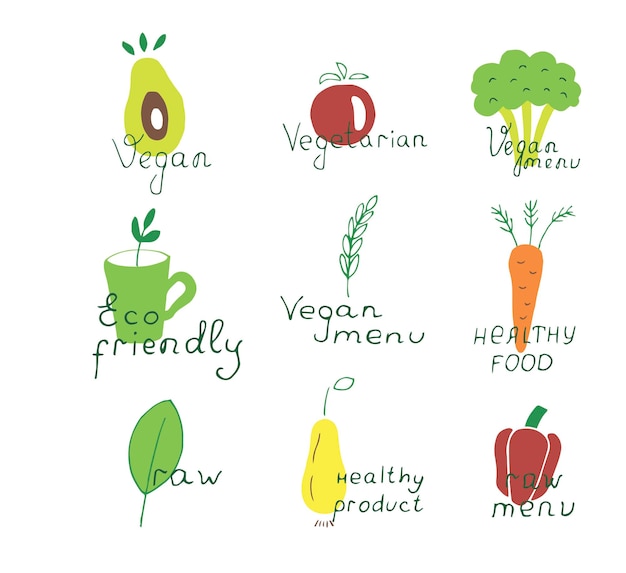 Veganistische en gezonde voeding vector illustratie hand tekenen doodles en belettering