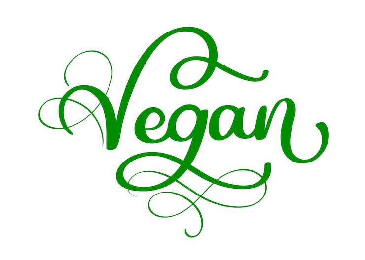 Vector veganistische handgeschreven kalligrafie letters met blad voor café menu ontwerp borstel belettering element