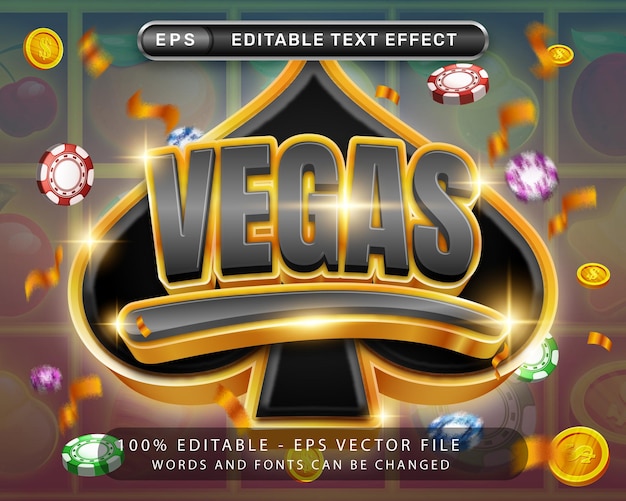 Vector vegas 3d text effect and editable text effect with black spade border illustration