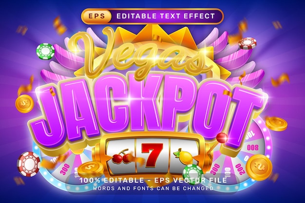 Vegas jackpot 3D tekst effect en bewerkbare tekst effect met lichte achtergrond