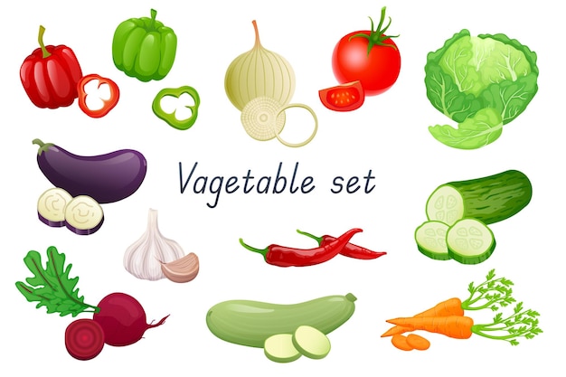 Vegetable 3d realistic set Vector illustration isolated elements