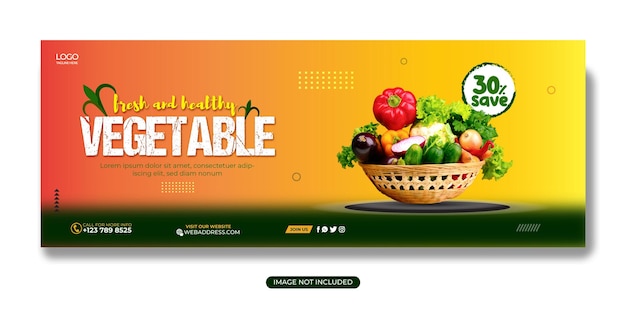 벡터 야채 및 식료품 배달 프로모션 페이스 북 커버 웹 배너 소셜 미디어 포스트 템플릿