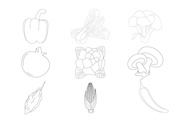Вектор Овощные раскраски векторные иллюстрации на белом фоне детская раскраска
