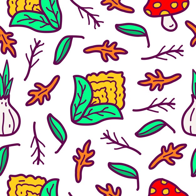 vegetable doodle cartoon kawaii pattern design