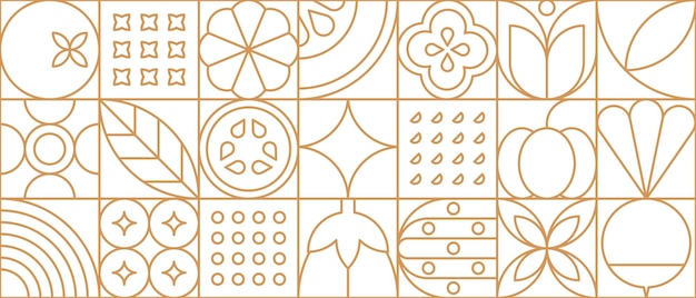Vegetable food line geometric pattern mosaic tile