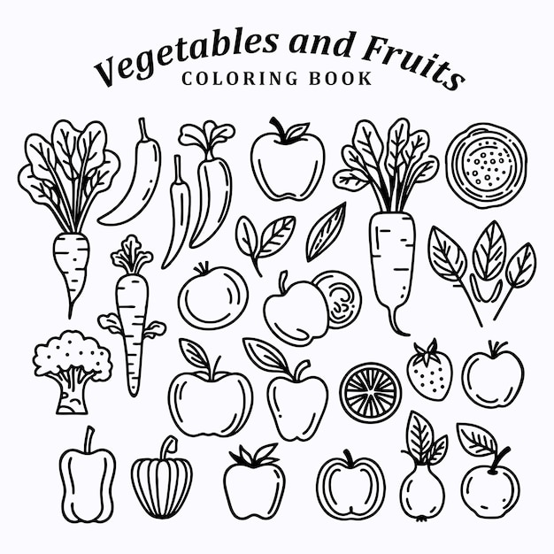 Дизайн для печати книги для окрашивания овощей и фруктов