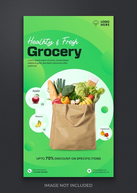 Vector vegetable fruits grocery food organic healthy instagram social media story post banner template ads