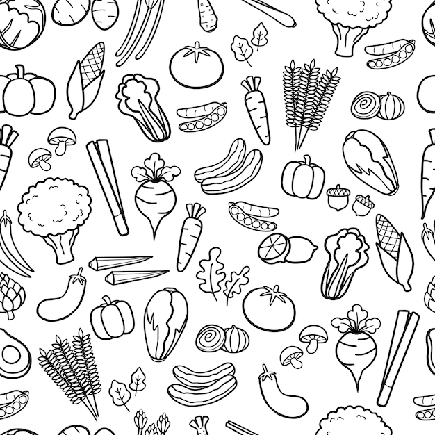 Vegetable in hand drawn doodle seamless pattern background