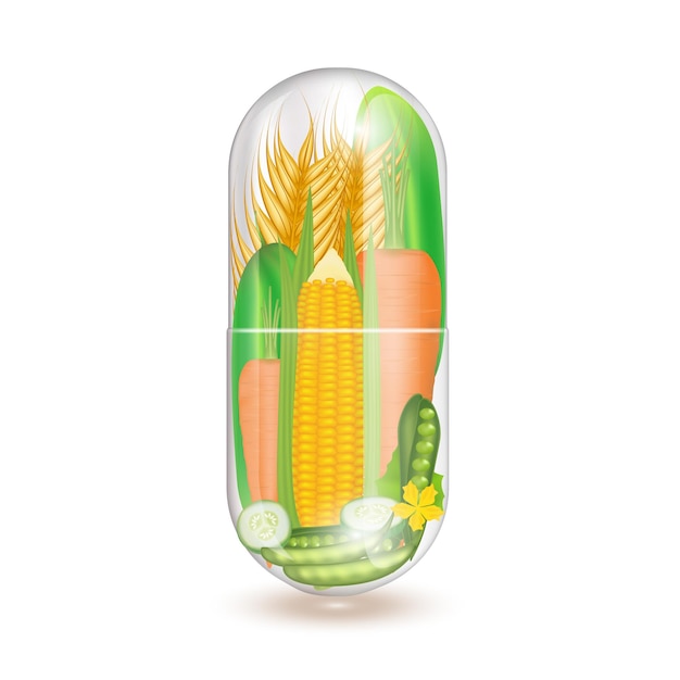 Vegetable inside capsule rich in vitamin Natural products containing dietary fiber healthy