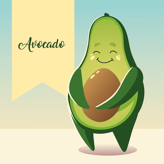 Vegetable kawaii cartoon cute avocado vector illustration