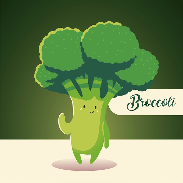 Vegetable kawaii cartoon cute broccoli vector illustration