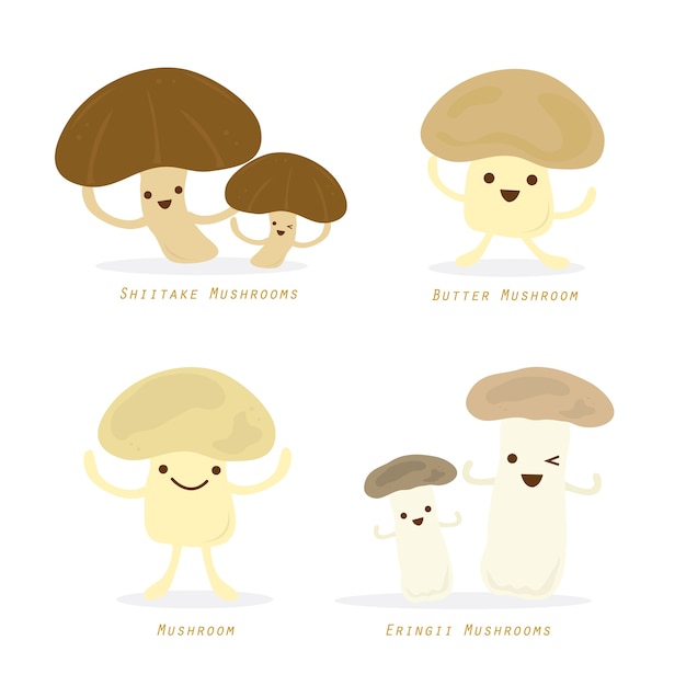 Vegetable mushroom cartoon cute set vector