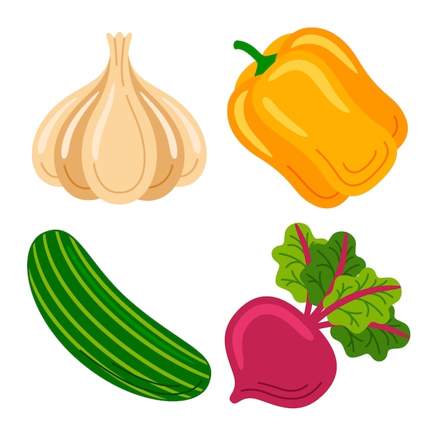 Vector vegetable objects vector illustrations set