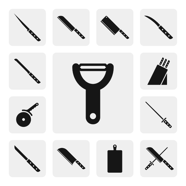 Vegetable peeler flat web icon sign silhouette solid black icon vector. cooking, kitchen icon set