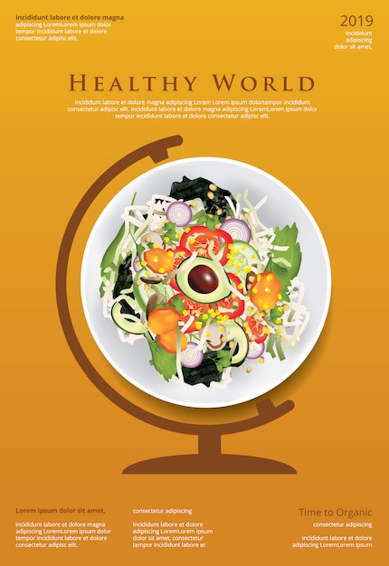 Vector vegetable salad organic food poster template  illustration