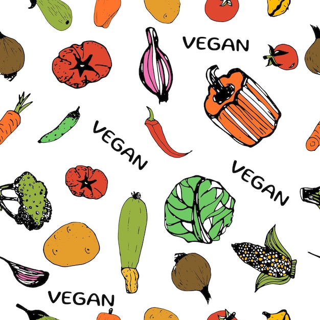 Vegetable seamless pattern with cute hand drawing