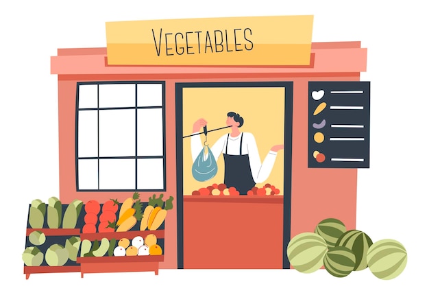 Vegetable shop market or store with fresh veggies