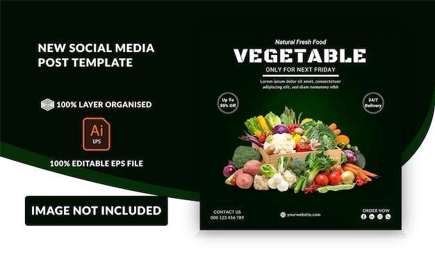 ベクトル 野菜のソーシャルメディアとinstagramの投稿テンプレート