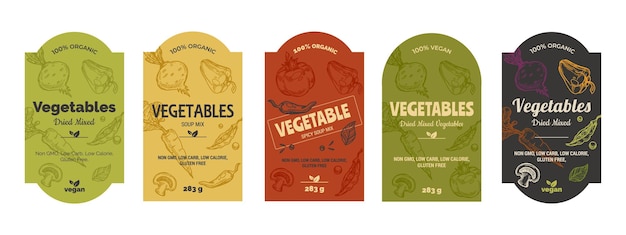 Vegetable soup mix label design set product badge