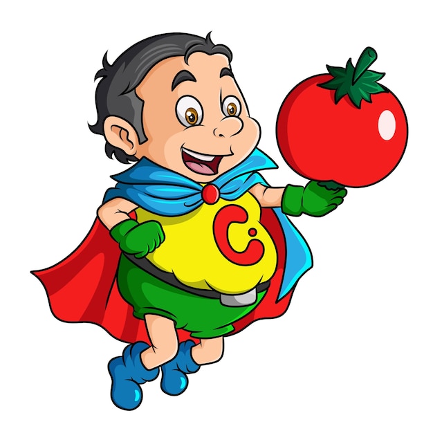 The vegetable superhero with the tomato of illustration