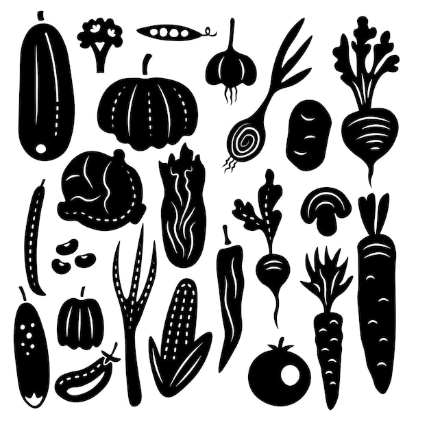 Vegetable vector silhouette set