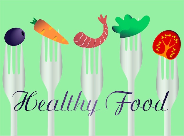Овощи и фрукты на вилках здоровая еда векторные иллюстрации правильное питание