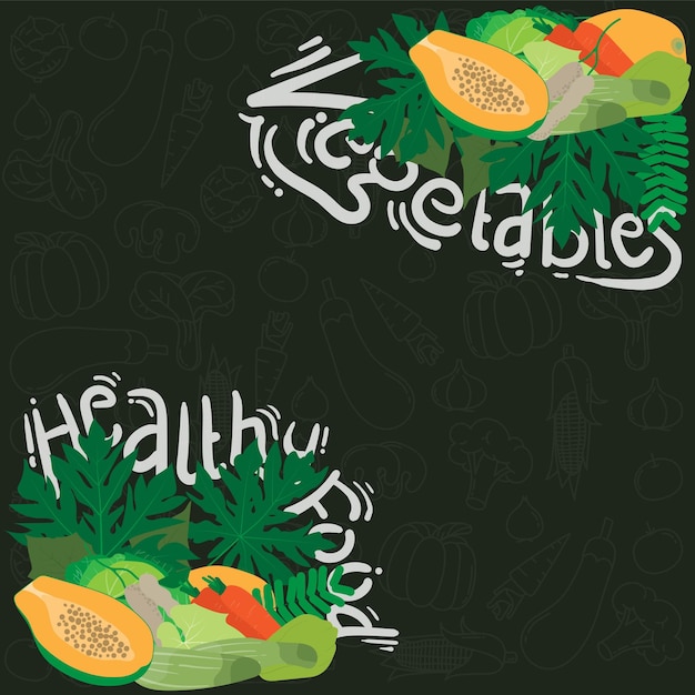 Vegetables background design with hand drawn of vegetables and healthy food design