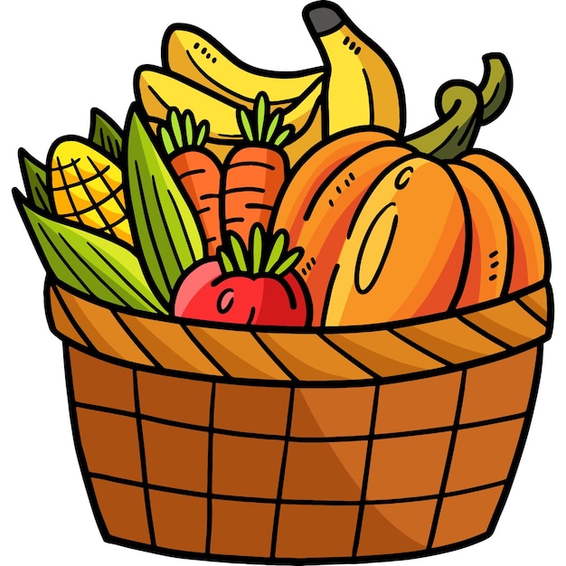 Vegetables in the Basket Cartoon Colored Clipart