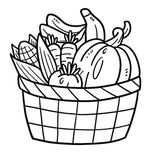 Vegetables in the Basket Isolated Coloring Page