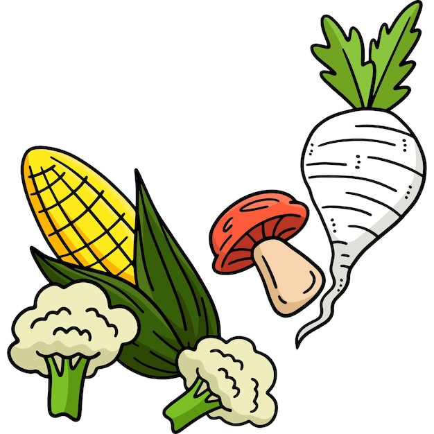 Vector vegetables cartoon colored clipart illustration