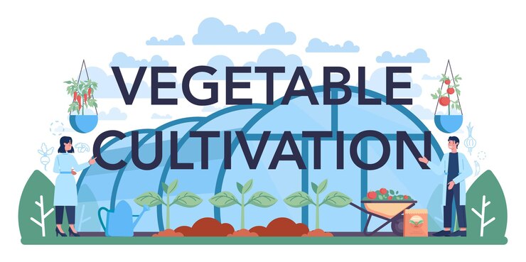 Vector vegetables cultivation typographic header idea of agriculture