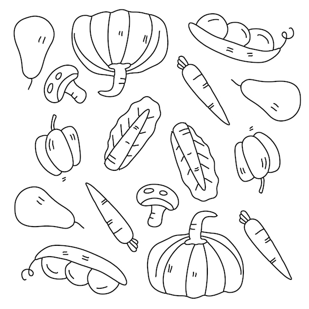 Vegetables doodle line set vector