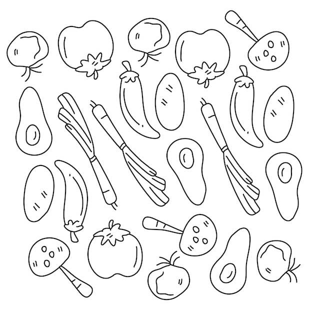 Vegetables doodle line set vector