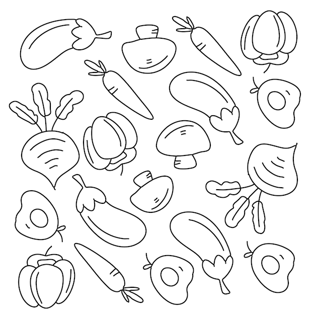 Vegetables doodle line set vector