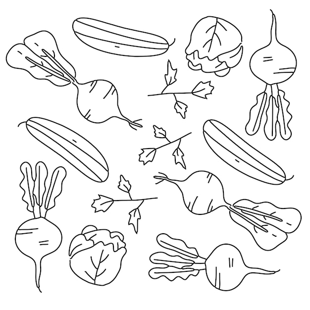야채 낙서 라인 세트 벡터