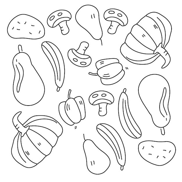 Vegetables doodle line set vector