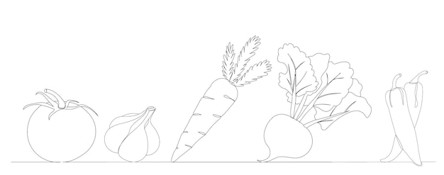 Vegetables drawing one continuous line