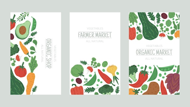 Vector vegetables farm market food doodle posters cartoon vector illustration