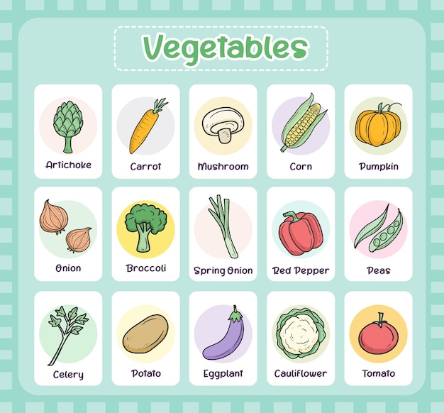 Vector vegetables flash card for kids learning design vector