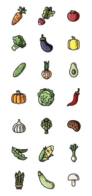 Vector vegetables flat colorful icons. set of icons for web