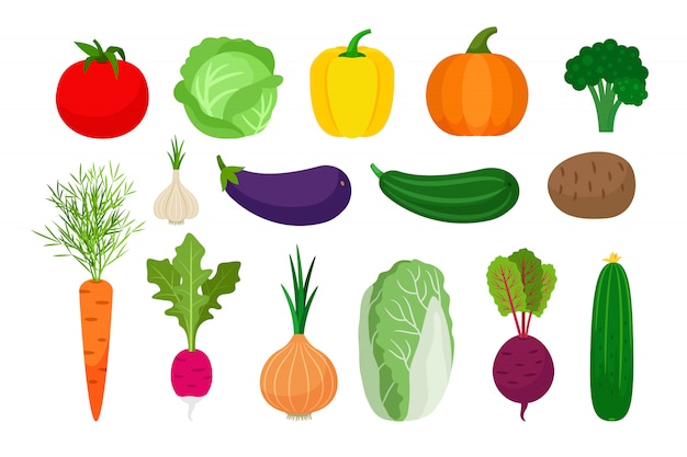 Vegetables flat icons set on white 