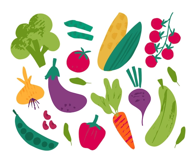 Vegetables flat vector illustration set