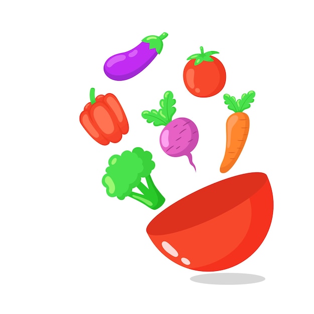 Vegetables Flying Off Bowl Hand Drawn Illustration.