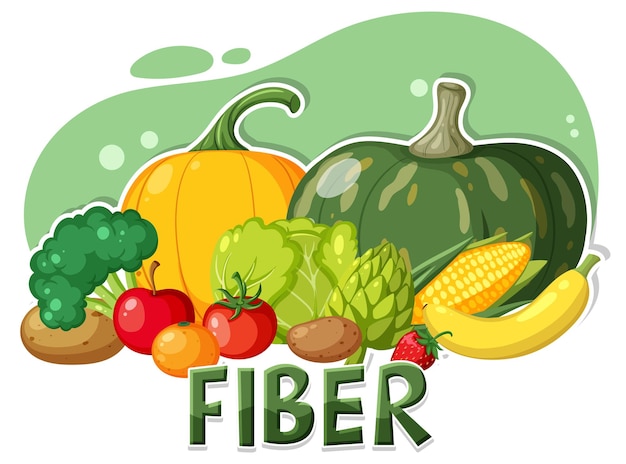 Vector vegetables and fruits fiber foods group