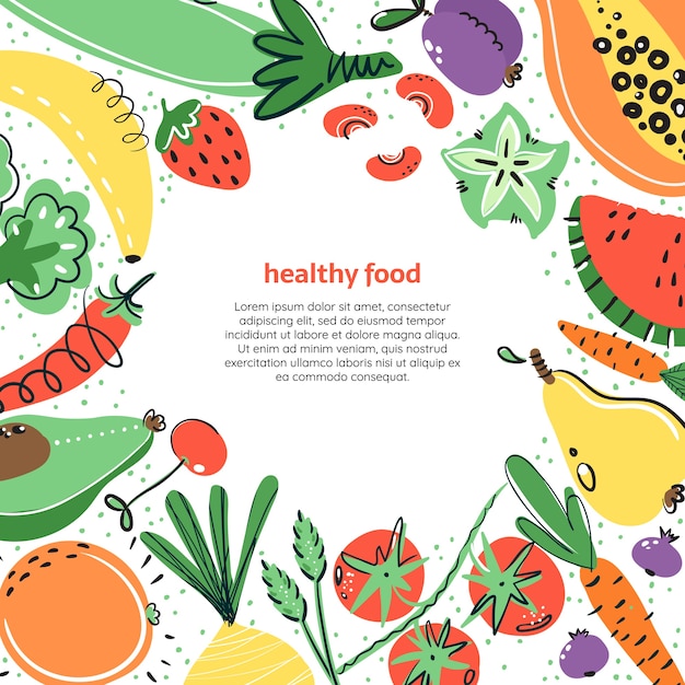 Vegetables and fruits hand drawn illustratoin. healthy meal, diet, nutrition.